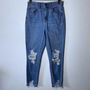 American Eagle Womens Size 2 Distressed Mom Jeans Medium Jeans High Rise Denim